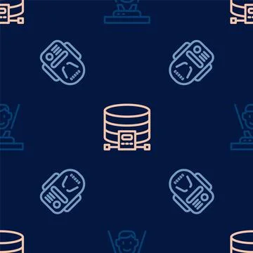 Set line Hologram, Artificial intelligence robot and Cloud database on seamless Stock Illustration