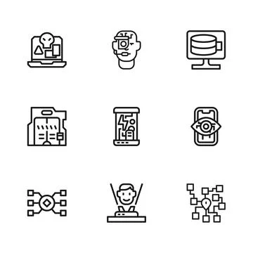 Set line Hologram, Computer vision, Neural network, Cryogenic capsules, Clo.. 库存插图