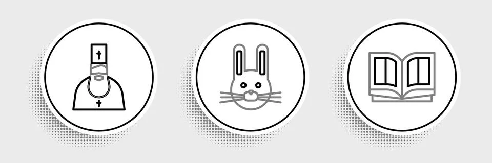 Set line Holy bible book, Priest and Easter rabbit icon. Vector Stockillustratie