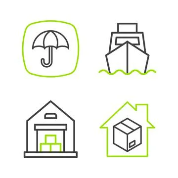 Set line Home delivery services, Warehouse, Cargo ship with boxes and Deliver 스톡 일러스트