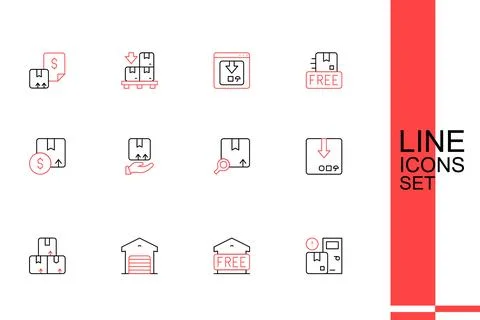 Set line Home delivery services, Free storage, Warehouse, Carton cardboard .. Stock Illustration