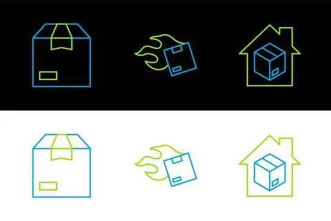 Set line Home delivery services, Carton cardboard box and  icon. Vector Illustrazione stock