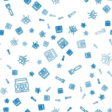 Set line Home stereo with two speakers, Fork and Mosquito on seamless pattern イラスト素材