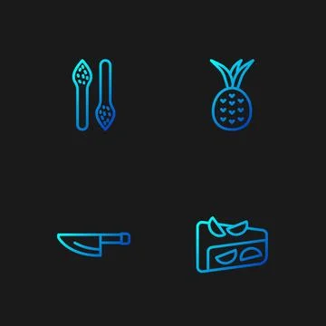 Set line Homemade fruit pie, Knife, Asparagus and Pineapple. Gradient color.. Stock Illustration