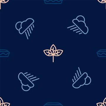 Set line Homemade pie, Cloud with rain and sun and Leaf on seamless pattern Illustrazione stock
