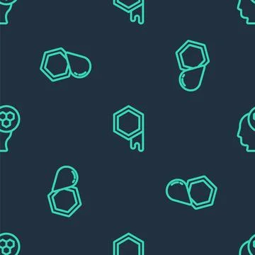 Set line Honeycomb, and Beekeeper on seamless pattern. Vector Illustrazione stock