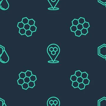 Set line Honeycomb bee location, and on seamless pattern. Vector Stock Illustration