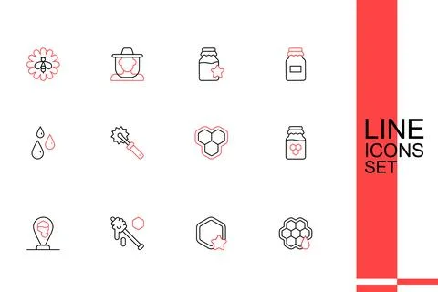 Set line Honeycomb, dipper stick, bee location, Jar of honey, Cutter roll f.. Ilustração Stock