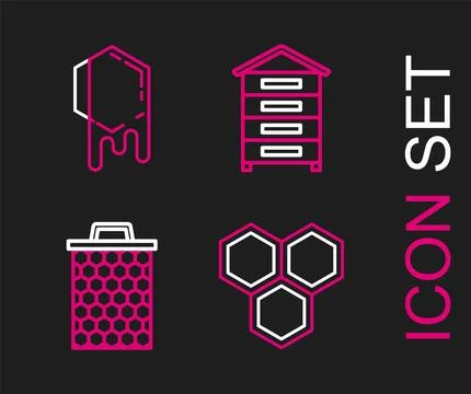 Set line Honeycomb, Hive for bees and  icon. Vector Stock Illustration