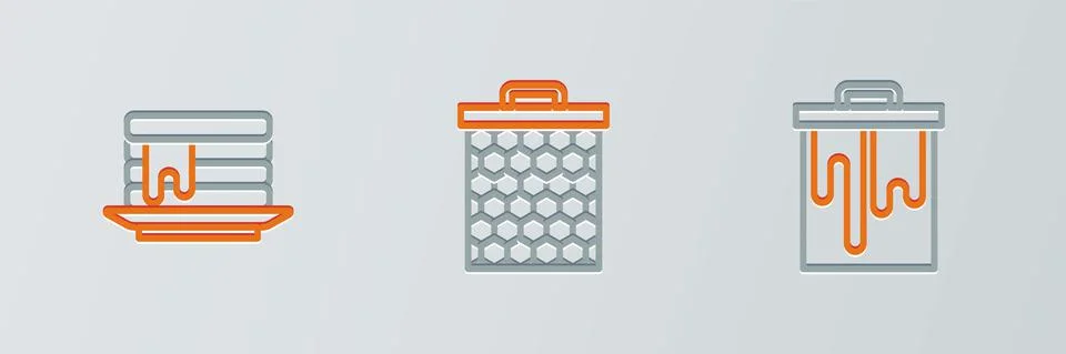 Set line Honeycomb, Stack of pancakes and icon. Vector 库存插图