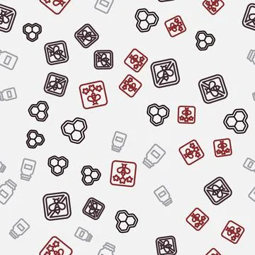 Set line Honeycomb, Stop bee, Jar of honey and Type on seamless pattern. Vector Stock Illustration
