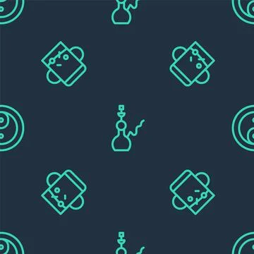Set line Hookah, Cup of tea and leaf and Yin Yang on seamless pattern. Vector Illustrazione stock