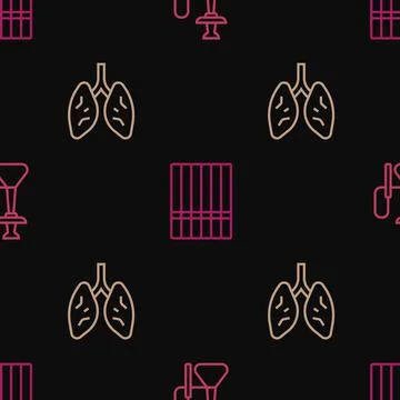 Set line Hookah, Lungs and Cigarette on seamless pattern. Vector Stock Illustration