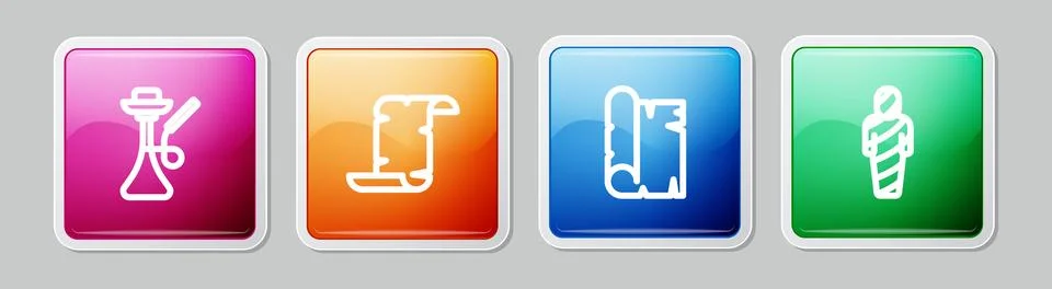 Set line Hookah, Papyrus scroll, and Egypt mummy. Colorful square button. Vector Stock Illustration