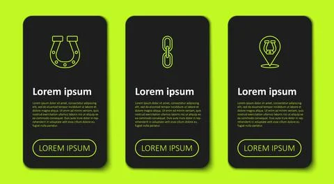 Set line Horseshoe, Chain link and . Business infographic template. Vector Ilustración de archivo