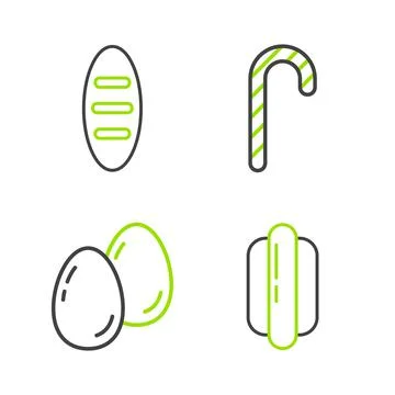 Set line Hotdog sandwich, Easter eggs, Christmas candy cane and Bread loaf icon Stock Illustration