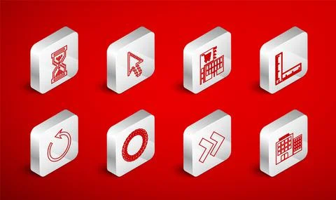 Set line Hotel building, Pixel arrow cursor, Mall supermarket, Folding ruler Ilustración de archivo