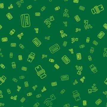 Set line Hotel key card, Toilet bowl and Paying tips on seamless pattern. V.. Illustrazione stock
