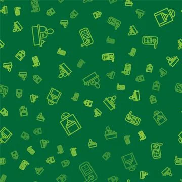 Set line Hotel reception desk, Lift and Digital door lock on seamless pattern Illustrazione stock