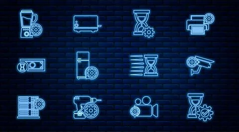Set line Hourglass setting, Security camera, Refrigerator, Fast payments, B.. Stock Illustration