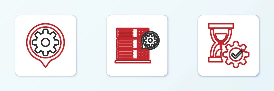 Set line Hourglass setting, Setting and Server icon. Vector Stock Illustration