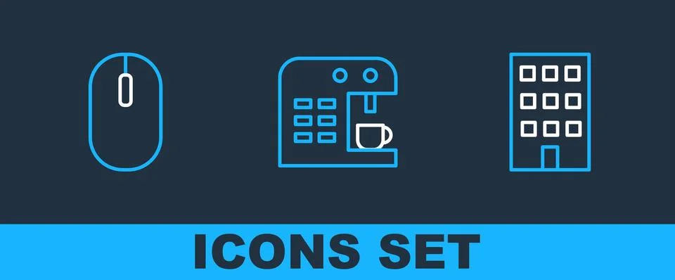 Set line House, Computer mouse and Coffee machine icon. Vector 스톡 일러스트