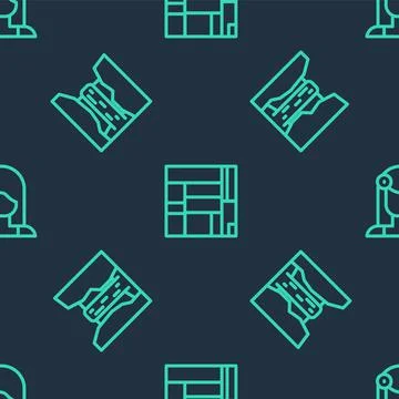 Set line House Edificio Mirador, Algar waterfall and Spanish woman on seamless Иллюстрация