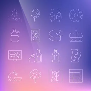 Set line House Edificio Mirador, Sangria, Crown of spain, Earrings, Olives can 스톡 일러스트