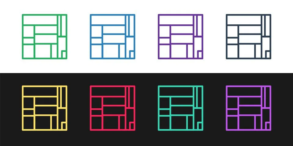 Set line House Edificio Mirador icon isolated on black and white background.  Иллюстрация