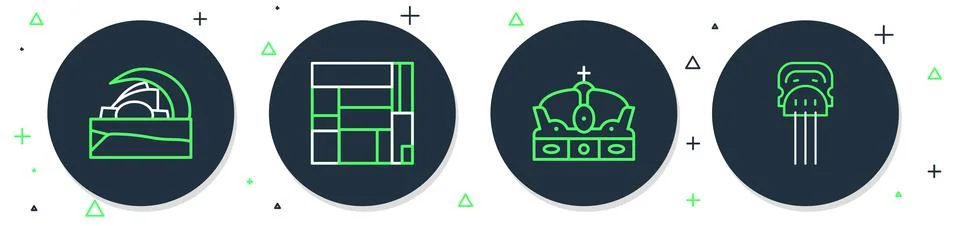 Set line House Edificio Mirador, Crown of spain, Concert hall de Tenerife and 스톡 일러스트