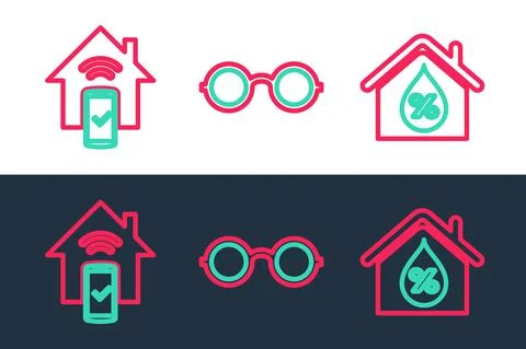 Set line House humidity, Smart home remote control system and Glasses icon Ilustración de archivo