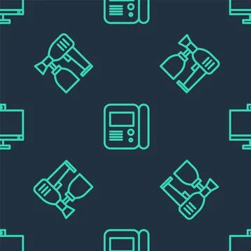 Set line House intercom system, Paint spray gun and Computer monitor on seamless Stock Illustration