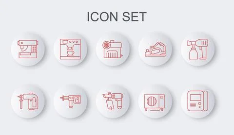 Set line House intercom system, Rotary hammer drill machine, Air compressor Illustrazione stock