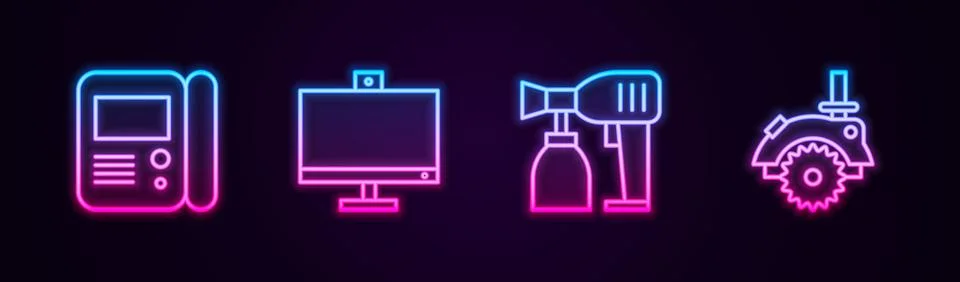 Set line House intercom system, Computer monitor, Paint spray gun and Electri Stock Illustration