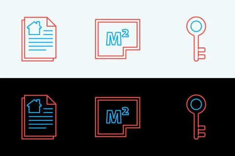 Set line House key, contract and plan icon. Vector 스톡 일러스트