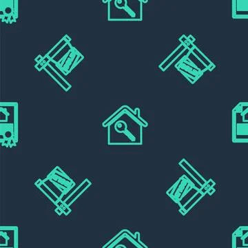 Set line House with key, Hanging sign Sold and contract on seamless pattern.  Stock Illustration
