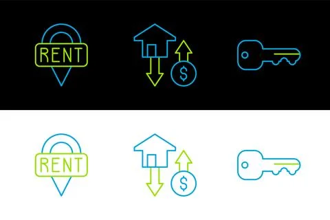 Set line House key, Location and with dollar icon. Vector Stock Illustration