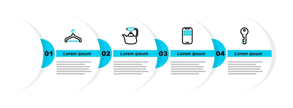 Set line House key, Mobile Apps, Kettle with handle and Hanger wardrobe ico.. Illustration