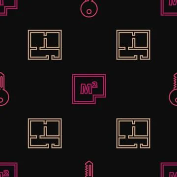 Set line House key, plan and  on seamless pattern. Vector Stock Illustration