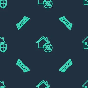 Set line House with percant, plan and under protection on seamless pattern Illustrazione stock