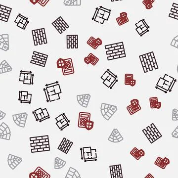 Set line House plan, Bricks, Color palette guide and Security keypad access Stock Illustration
