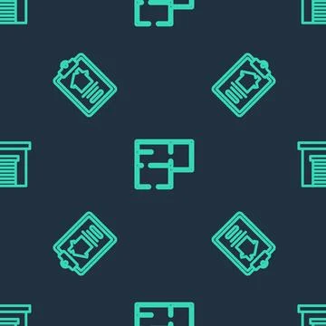 Set line House plan, contract and Garage on seamless pattern. Vector Stock Illustration