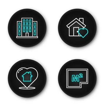 Set line House plan, with heart shape,  and  icon. Vector Stock Illustration