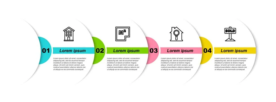 Set line House, plan, Search house and Hanging sign with text Sold. Busines.. Ilustração Stock
