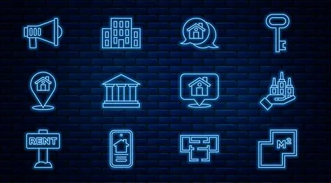 Set line House plan, Skyscraper, Real estate message house, Museum building,  Ilustración de archivo