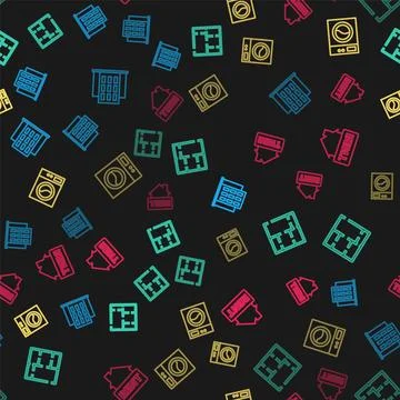 Set line House, plan, Washer and Hanging sign with Rent on seamless pattern Stock Illustration