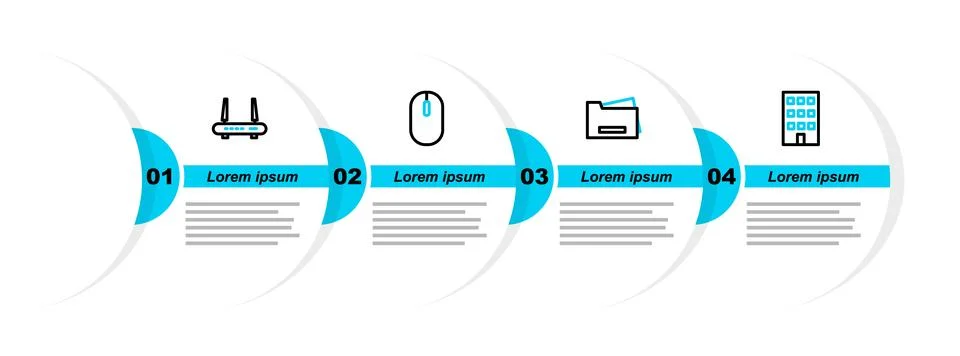 Set line House, Printer, Computer mouse and Router and wi-fi signal icon. Vector Stock Illustration