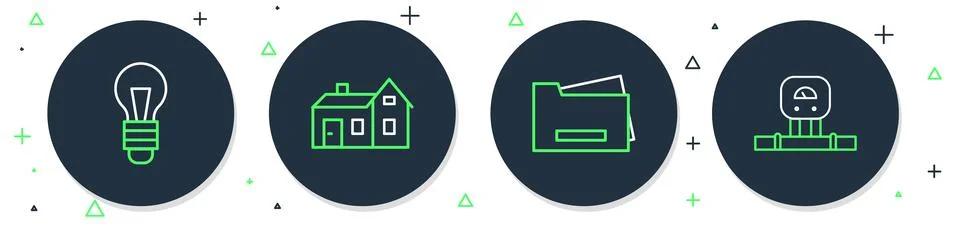 Set line House, Printer, Light bulb and Smart sensor icon. Vector Illustrazione stock