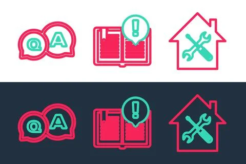 Set line House service, Question and Answer and Interesting facts icon. Vecto Stock Illustration
