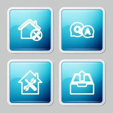 Set line House service, Question and Answer,  and Upload inbox icon. Vector Stock Illustration